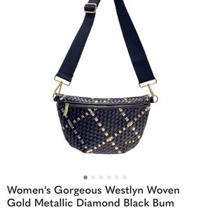 Women's Gorgeous Westlyn Woven Gold Metallic Diamond Black Bum Crossbody Bag